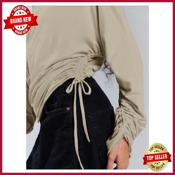 Off Shoulder Sweatshirt Asymmetrical Y2K Long Sleeve Top Stretch Fabric - Picture 7 of 7